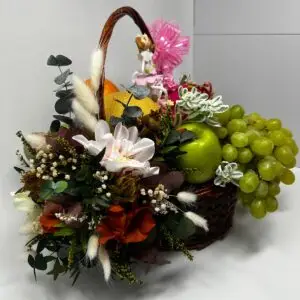 Cesta Gourmet de Fruta y Flores Preservadas