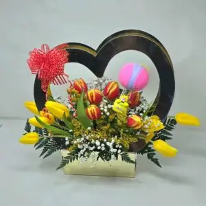 Corazón Plata con Tulipanes y Globo Para Ti