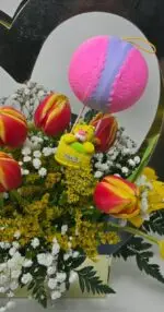 Corazón Plata con Tulipanes y Globo Para Ti